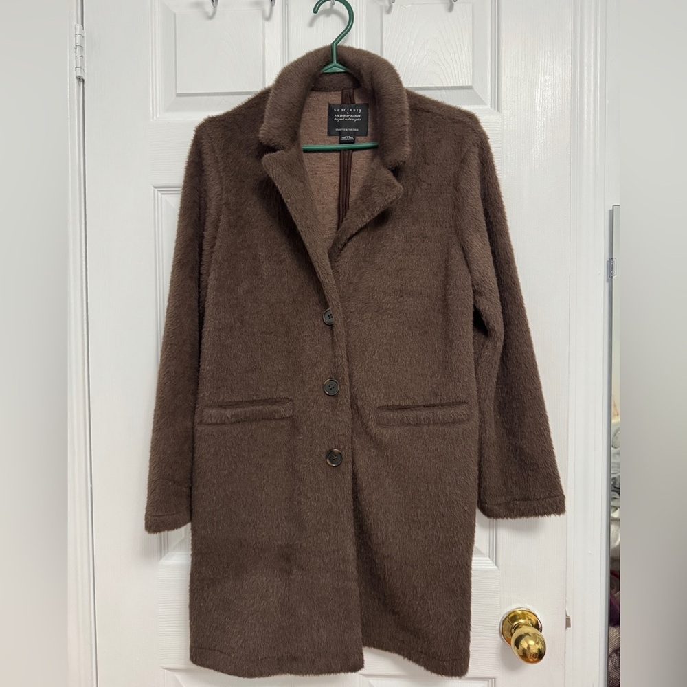 Sanctuary X Anthropologie Hometown Fuzzy Coat in Dark Brown